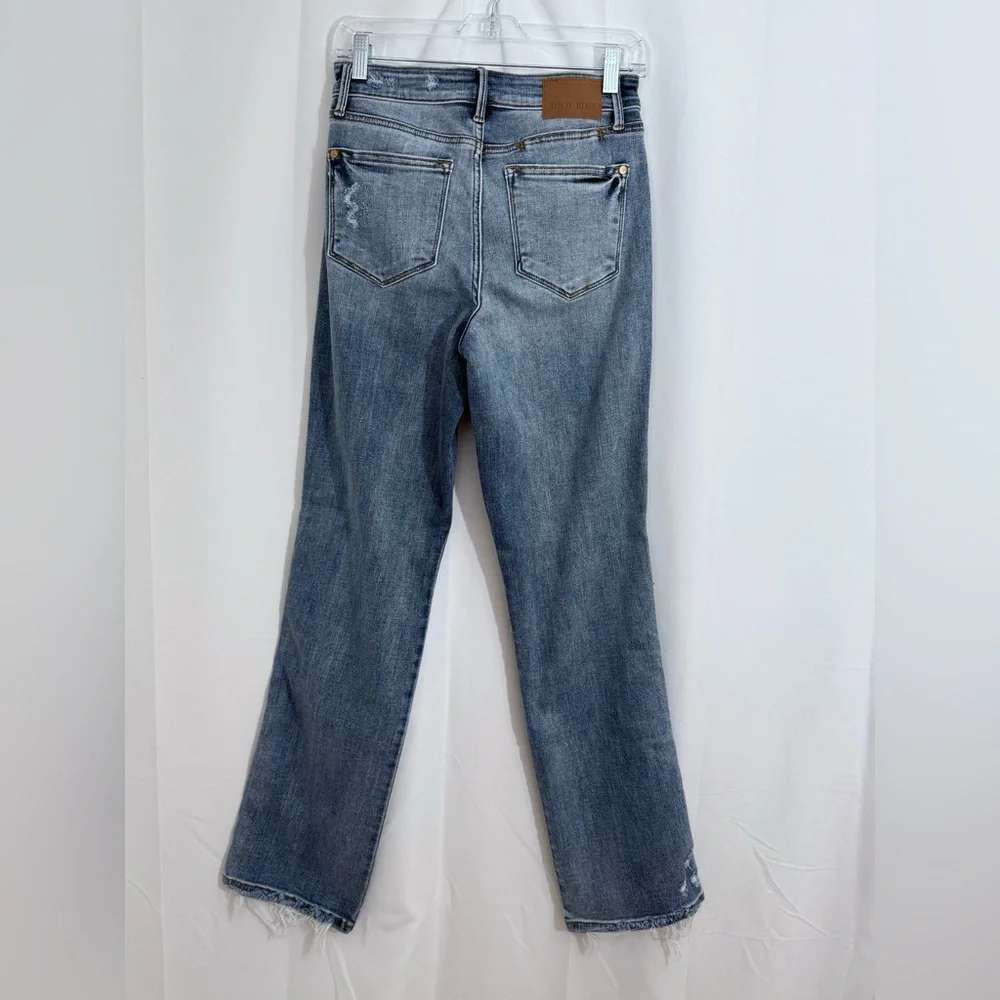 Judy Blue “Dad” High Rise Cell Phone Pocket Jeans With Distressed Spots Size 3 - Picture 10 of 16